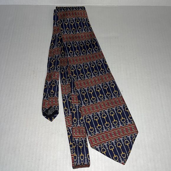 Paolo Gucci  Blue Silk Horse Snaffle Bit Equestrian Tie - Picture 1 of 5